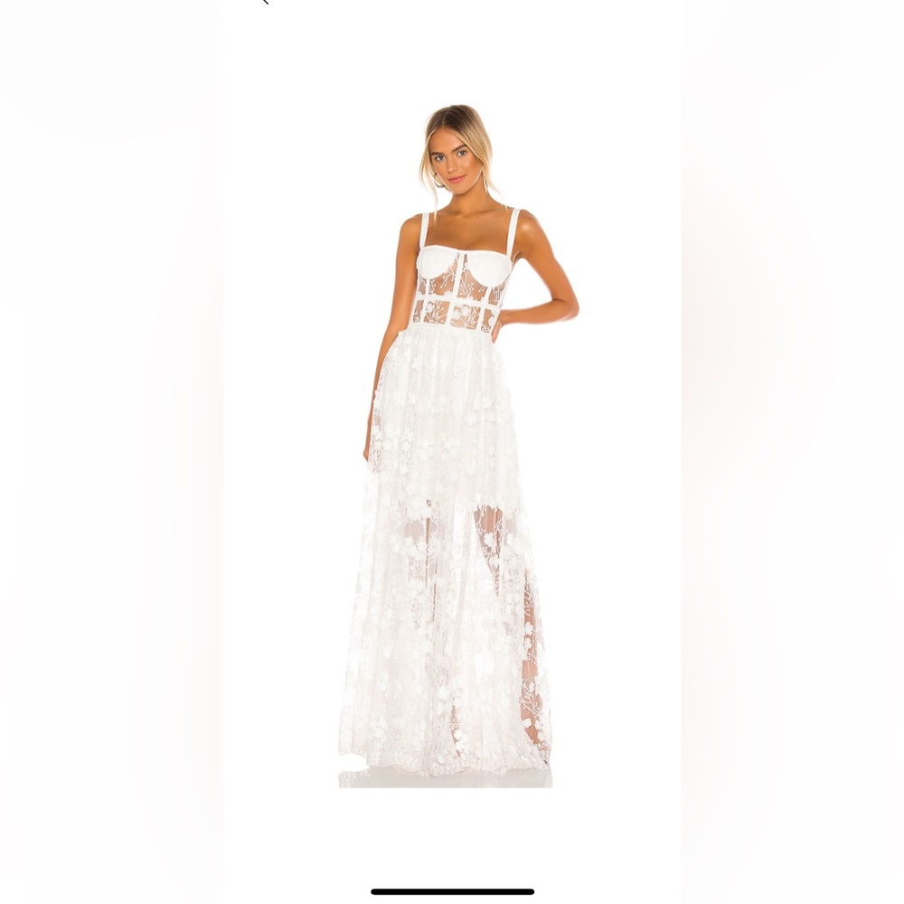 Bronx and Banco White 3D Floral Sheer Corset Top Wedding Dress Size 0